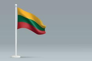 3d realistic national Lithuania flag isolated on gray background vector