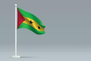 3d realistic national Sao Tome and Principe flag isolated on gray background vector