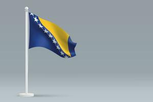 3d realistic national Bosnia flag isolated on gray background vector