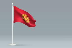 3d realistic national Kyrgyzstan flag isolated on gray background vector