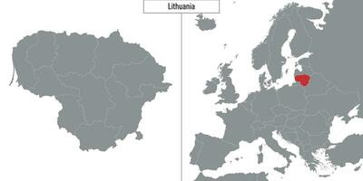 mapa de Lituania y ubicación en Europa mapa vector