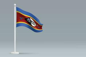 3d realistic national Eswatini flag isolated on gray background vector