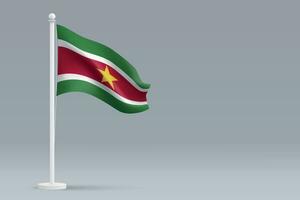 3d realistic national Suriname flag isolated on gray background vector