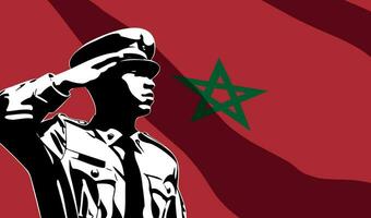 Silhouette of soldier with Morocco flag on background. vector