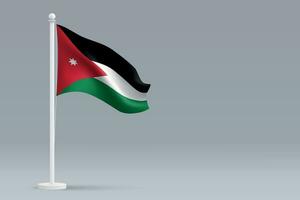 3d realistic national Jordan flag isolated on gray background vector