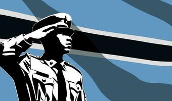 Silhouette of soldier with Botswana flag on background. vector