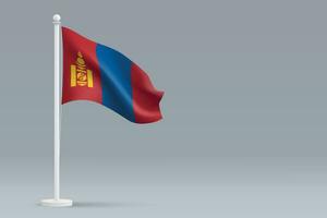 3d realistic national Mongolia flag isolated on gray background vector