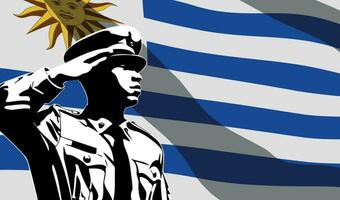 Silhouette of soldier with Uruguay flag on background vector