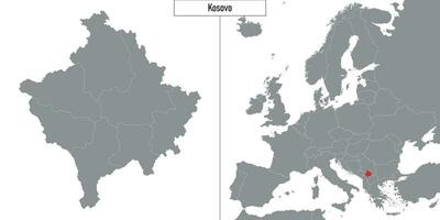 mapa de Kosovo y ubicación en Europa mapa vector