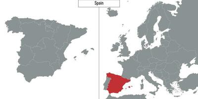 map of Spain and location on Europe map vector