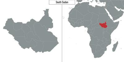 mapa de sur Sudán y ubicación en África mapa vector