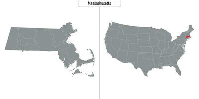 map of Massachusetts state of United States and location on USA map vector