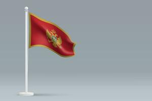 3d realista nacional montenegro bandera aislado en gris antecedentes vector