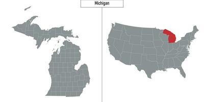 map of Michigan state of United States and location on USA map vector