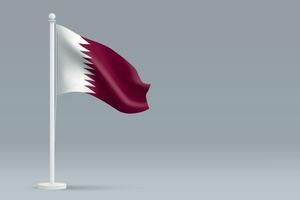 3d realistic national Qatar flag isolated on gray background vector