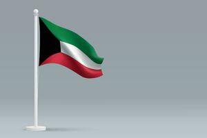 3d realistic national Kuwait flag isolated on gray background vector