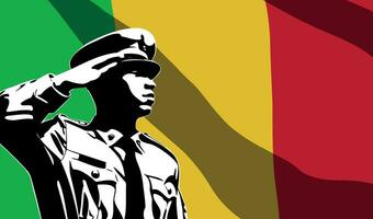 Silhouette of soldier with Mali flag on background. vector