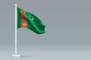 3d realista nacional Turkmenistán bandera aislado en gris antecedentes vector