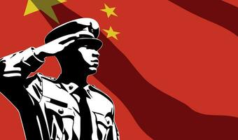 Silhouette of soldier with China flag on background vector