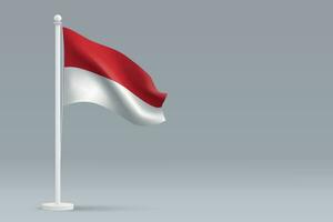 3d realistic national Monaco flag isolated on gray background vector