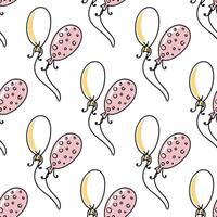 Doodle-style seamless pattern of balloons. Festive concept. Hand drawn vector color outline sketch.