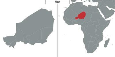 map of Niger and location on Africa map vector