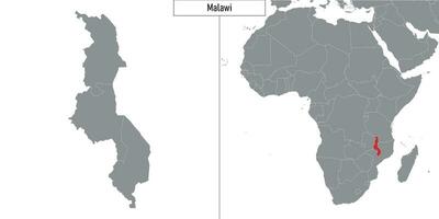 mapa de malawi y ubicación en África mapa vector