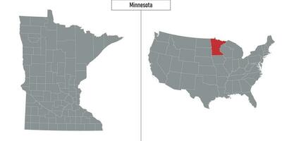 map of Minnesota state of United States and location on USA map vector
