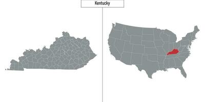 map of Kentucky state of United States and location on USA map vector