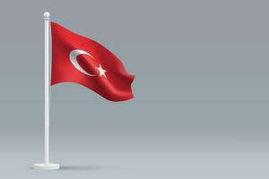 3d realistic national Turkey flag isolated on gray background vector