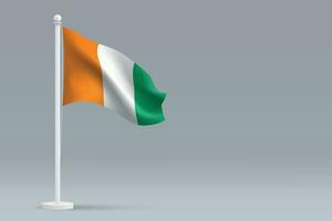 3d realistic national Ivory Coast flag isolated on gray background vector