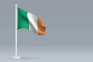 3d realistic national Ireland flag isolated on gray background vector