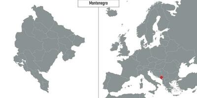 mapa de montenegro y ubicación en Europa mapa vector