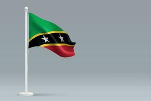 3d realistic national Saint Kitts and Nevis flag isolated on gray background vector