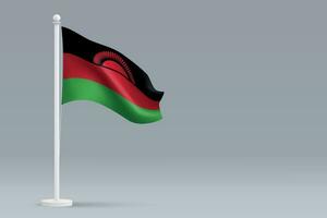 3d realistic national Malawi flag isolated on gray background vector