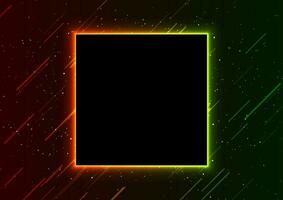 Green orange neon laser square frame technology background vector