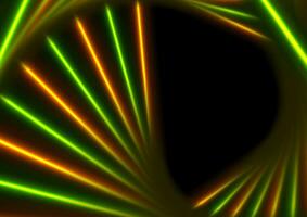 Green orange glowing neon triangular lines abstract background vector