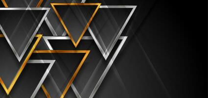 Golden and silver glossy triangles abstract technology background vector