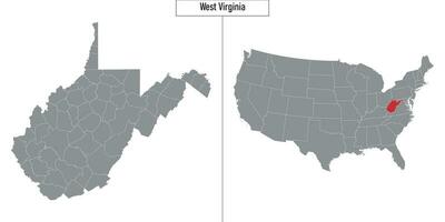 map of West Virginia state of United States and location on USA map vector