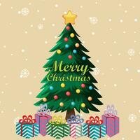 Christmas tree on vintage background in trendy retro cartoon style. Cartoon characters and elements. vector