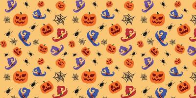 texture with pumpkins and spiders for halloween cartoon style flat colors vectorized vector