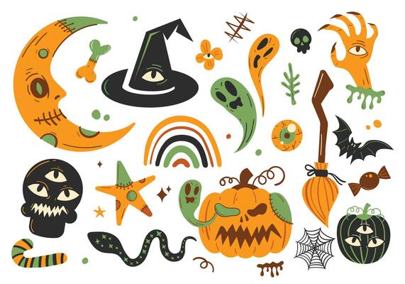 Hand-Drawn Halloween and Spooky Elements Collection