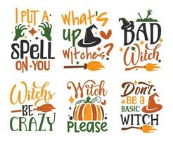 Halloween Typography T-shirt Design Set and Spooky Elements vector