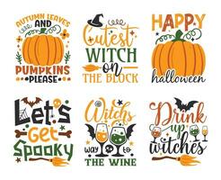 Halloween Typography T-shirt Design Set and Spooky Elements vector