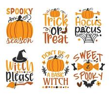 Halloween Typography T-shirt Design Set and Spooky Elements vector