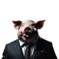 Portrait of Humanoid Anthropomorphic Pig Wearing Businessman Suit Isolated Transparent Generative AI png