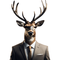 Portrait of Humanoid Anthropomorphic Deer Stag Wearing Businessman Suit Isolated Transparent Generative AI png