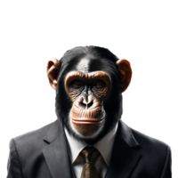 Portrait of Humanoid Anthropomorphic Chimpanzee Wearing Businessman Suit Isolated Transparent Generative AI png