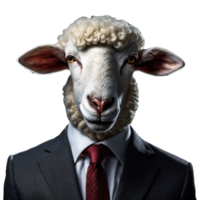 Portrait of Humanoid Anthropomorphic Sheep Wearing Businessman Suit Isolated Transparent Generative AI png
