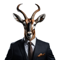 portret van humanoid antropomorf antilope vervelend zakenman pak geïsoleerd transparant generatief ai png